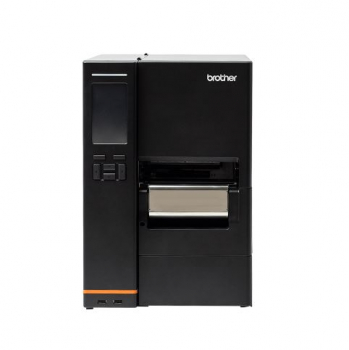 Brother TJ-4522TN 4 Zoll Etikettendrucker für den industriellen Einsatz mit einer Druckbreite von bis zu 104 mm und einer Druckgeschwindigkeit von bis zu 305 mm/Sek., einem Touch-Display und einem internen Etiketten-Aufwickler.